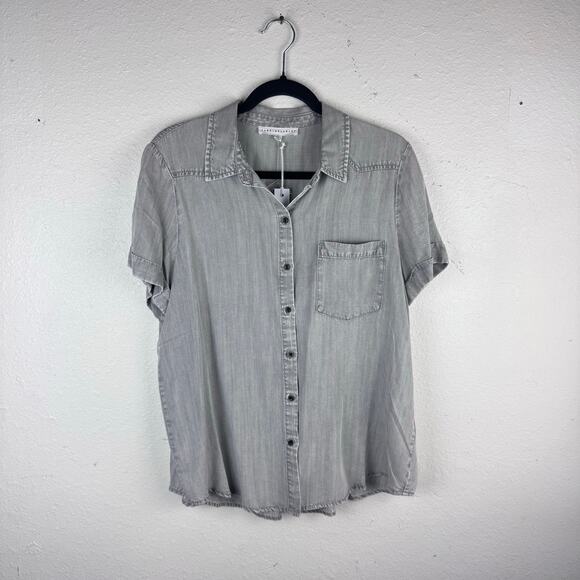 NWT Jane + Delancey Short Sleeve Button Up Gray Shirt Womens Sz M - Picture 2 of 6
